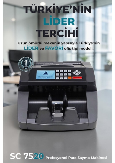 SC7520 Karışık Para Sayma Makinesi, TL Karışık, Usd ve Euro Adet Sayım + Müşteri Ekranı