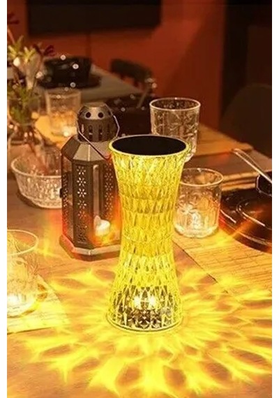 Thentech Masaüstü Şarjlı Dokunmatik Kristal Görünümlü Led Işık 16 Renkli Dekoratif Led Romantik Anlar Işığı Beyaz