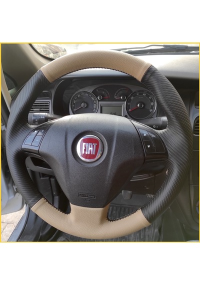 Fiat Linea Tuşlu Araca Özel Direksiyon Kılıfı Karbon Krem