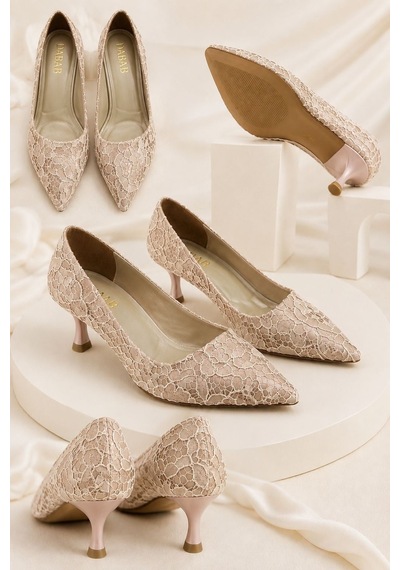 Dabab Shoes Leyla Kadın Pudra Sivri Burun Dantel Desenli 5 Cm İnce Topuklu Stiletto Ayakkabı Dabab Shoes Leyla Kadın Pudra Sivri Burun Dantel Desenli 5 Cm İnce Topuklu Stiletto Ayakkabı