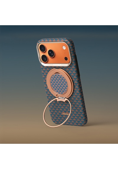 İphone 17 Pro Max Uyumlu  Kılıf Raptic 2in1 Bundle Kit Aramid Skin Destiny Serisi Stand Ve Kapak Gold-mavi