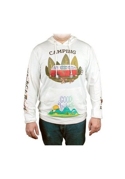 Sublimasyon Cepli Kapşonlu Pamuk Polyester Unisex Sweatshirt - Yetişkin Beyaz