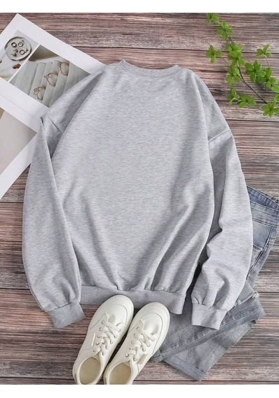 Uyguntarz Unisex Sweet Girl Cherry Baskılı Oversize Sweatshirt Gri