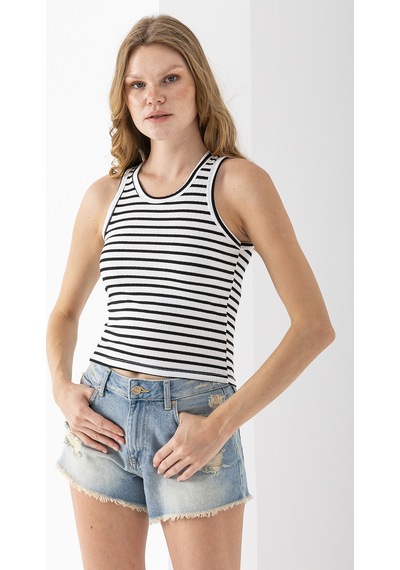 Giysa Kadın Bisiklet Yaka Çizgili Basic Body Siyah - 25510 Siyah