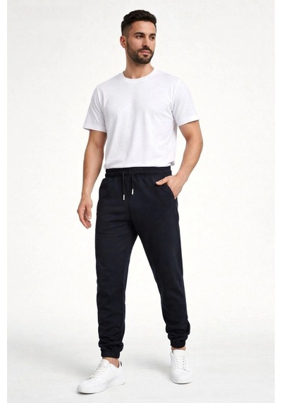 Erkek Jogger Eşofman Altı Cepli, Paça Lastikli , Spor Pantolon - Siyah