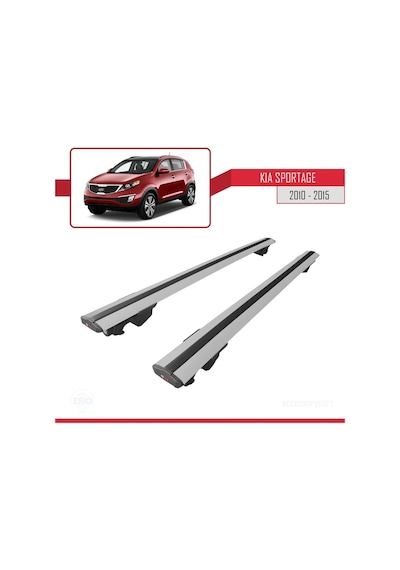 Kia Sportage Sl 2010-2015 Arası İle Uyumlu Hook Model Anahtar Kilitli Ara Atkı Tavan Barı Gri