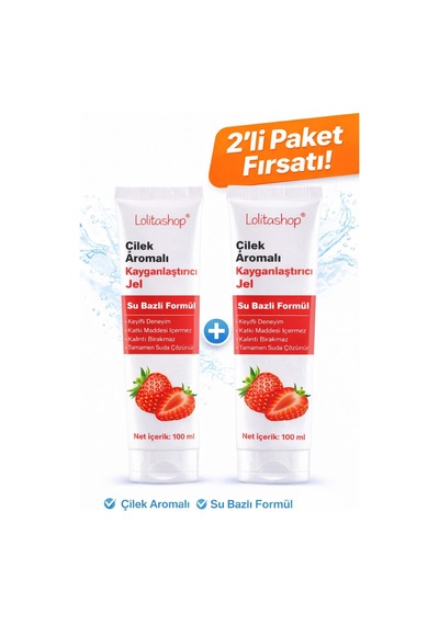 2'li Fırsat Paketi Çilek Aromalı Su Bazlı 200 Ml Yenilebilir Kayganlaştırıcı Jel Seti