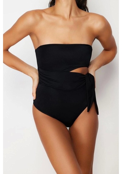 Ersefa Kadın Moda Atma Kap Askılı Brief Yaka Siyah Straplez Cut Out Penc