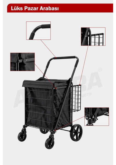 Asvera 80 Litre Katlanabilir Pazar Arabası Büyük Boy Alışveriş Arabası