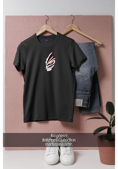 Oversize Ichigo Hallow Mask, Ichigo Kurosaki Bleach Tasarımlı Unisex T-shirt Siyah