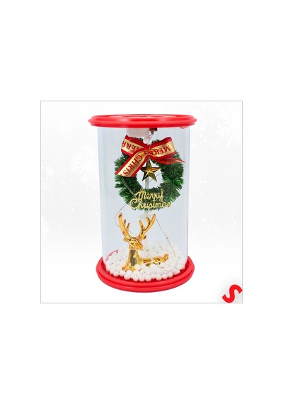 Yılbaşı Led Işıklı Geyikli Cam Fanus, 13cm X 8,5cm