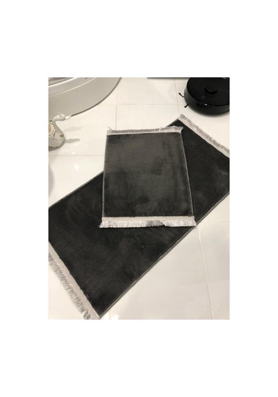 Buççin Online Mağaza Peluş Post Banyo Paspas Takımı Ikili Saçaklı Makinada Yıkanabilir Polyester Kalın 12 Mm + Gri Çok Renkli