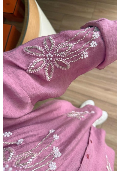Kahijab Stella Boncuk İşlemeli Gömlek - Gülkurusu
