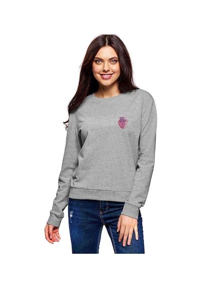 Heart Baskılı Gri Kadın Sweatshirt