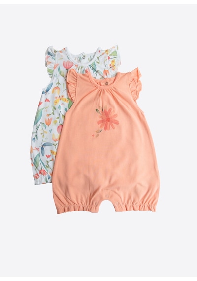 Kitikate Organik Bloomie 2'li Şort Tulum Turuncu