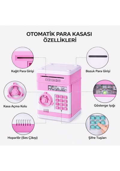 Akıllı Şifreli Kumbara Otomatik Para Girişli, Sesli Ve Işıklı Çocuk Para Kasası