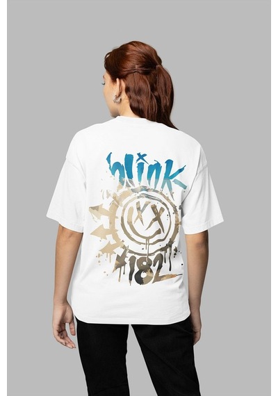 Sevbano Blink-182 Baskılı Unisex Oversize Rock Metal Müzik Grubu Tişört Beyaz