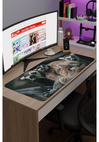 Lemur Kaymaz Dikişli Kauçuk Oyuncu Mousepad V4 - 90x40 Xxl Gaming Mouse Pad Fare Altlığı
