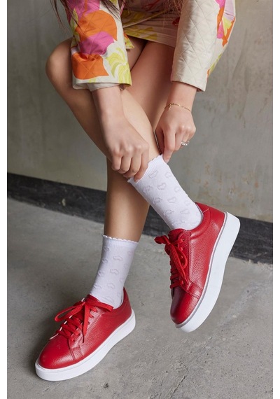 Julia Kırmızı Hakiki Deri Kadın Sneaker-Kırmızı