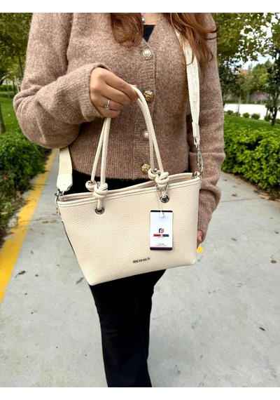 Just Polo Kadın Orijinal Just Polo Yumuşak Deri 4 Bölmeli Günlük Lüks El Ve Omuz Çantası Shoulder Bag Krem