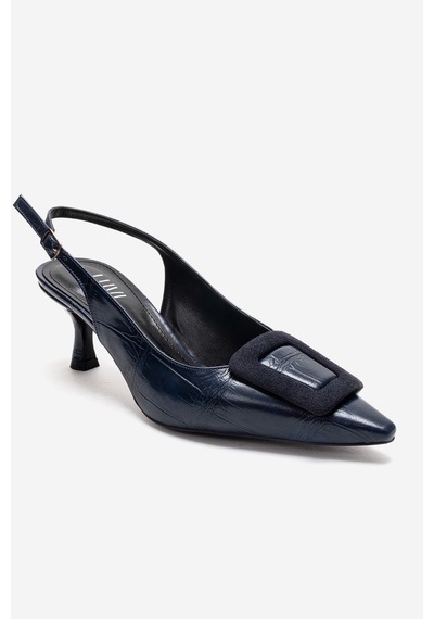 Luvishoes Dublın Lacivert Baskı Tokalı Kadın Topuklu Ayakkabı