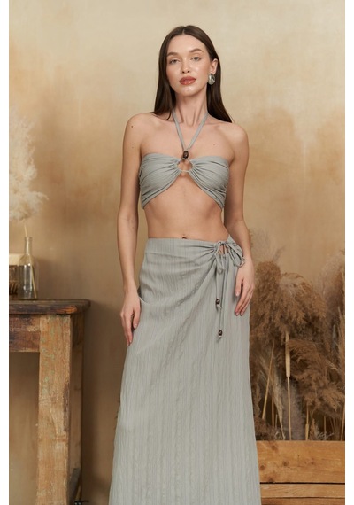 Mai Collection Mai Studios Co. Lovina Çizgili Gri Crop Etek Takım Gri