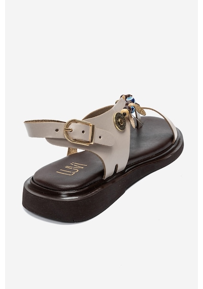 Luvi Shoes Hush Krem Hakiki Deri Boncuklu Kadın Parmak Arası Sandalet