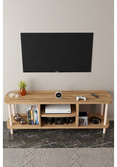 Modern Tv Ünitesi Ahşap Raflı 2 Katlı 4 Raflı Televizyon Sehpası Televizyon Ünitesi Atlantik Çam Modern Tv Ünitesi Ahşap Raflı 2 Katlı 4 Raflı Televizyon Sehpası Televizyon Ünitesi Atlantik Çam