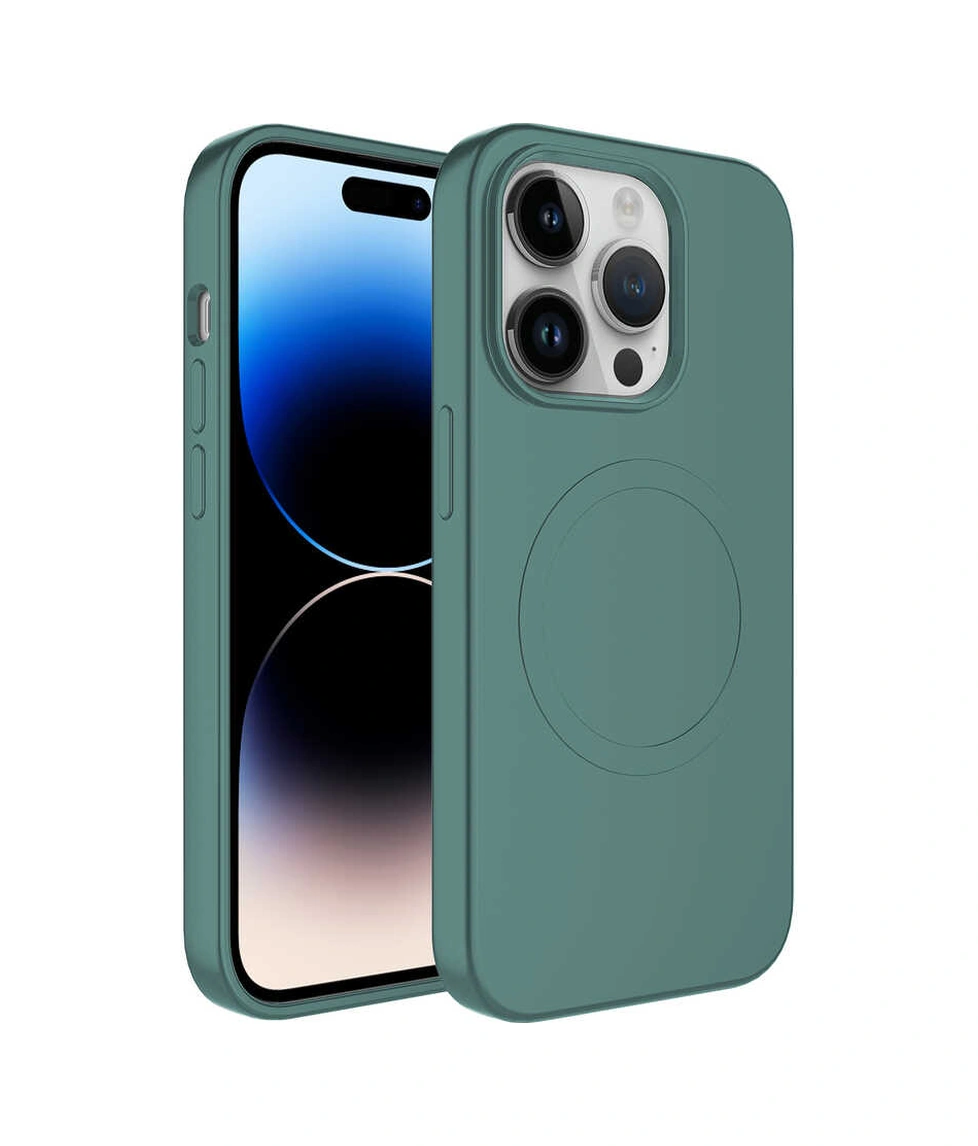 Apple Uyumlu iPhone 13 Pro Max Kılıf Magsafe Wireless Şarj Özellikli Pastel Renk Silikon Plas Kapak Koyu Yeşil