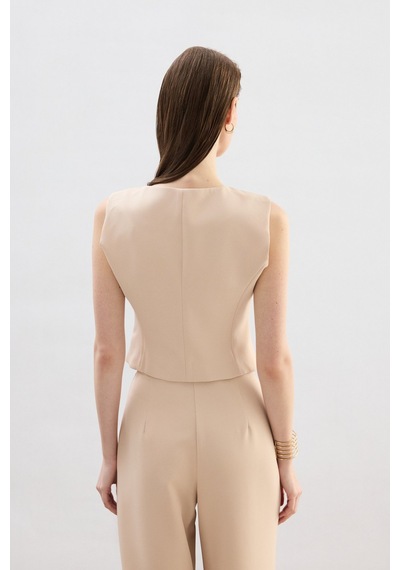 Sateen Klasik Kısa Yelek - Bej-136836 Bej