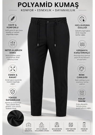 Danger Erkek Premium Poliamid Kumaş Comfort Fit Jogger Siyah Pantolon - 252dngr