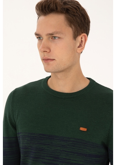U.S. Polo Assn. Erkek Slim Fit Bisiklet Yaka Koyu Yeşil Kazak 50314970-VR079