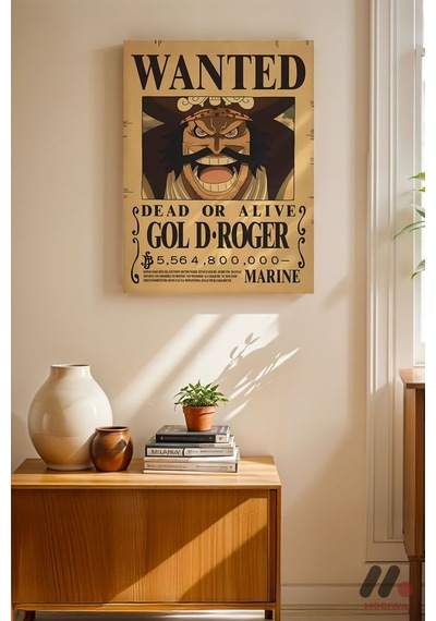 One Piece Gol D Roger Wanted Poster, Çerçevesiz Yüksek Kalite Duvar Afişi - Anime Severlere Özel Hed