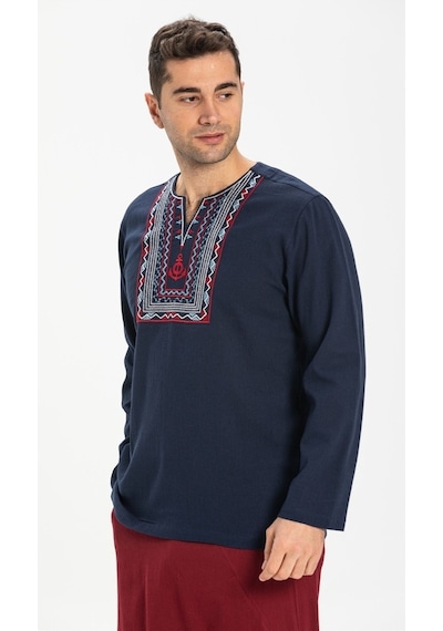 Uzun Kol Şile Bezi Bisiklet Yaka Bahriyeli Erkek T-Shirt Lacivert
