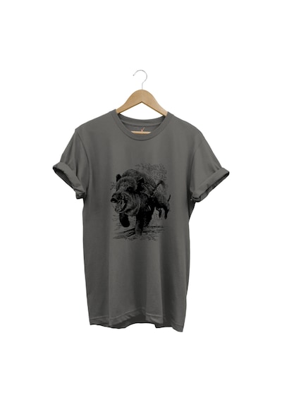 Avcılık Hunter Domuz Avcılığı Tasarımlı %100 Pamuk Regular Fit Gri T-shirt Antrasit