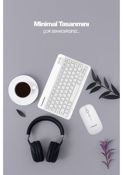 Tablet Ve Telefonlar İçin Bluetooth - Wireless Klavye Ve Mouse Set - Beyaz Diğer