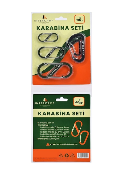 İntercamp 5 Adet Karabina Seti Kamp, Piknik, Çadır, Asma Aparatı Çok Renkli