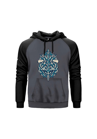 Gözcü Bozkurtlar Gri Renk Reglan Kol Sweatshirt Kapşonlu