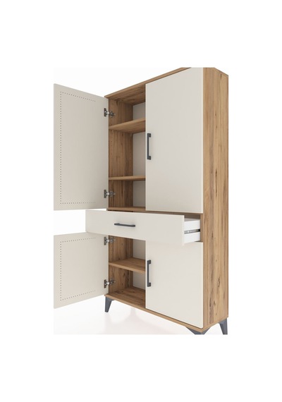 Arges Dolap 4 Raflı Tek Çekmeceli 4 Kapaklı 88x30x163 Çam-aytaşı Çam