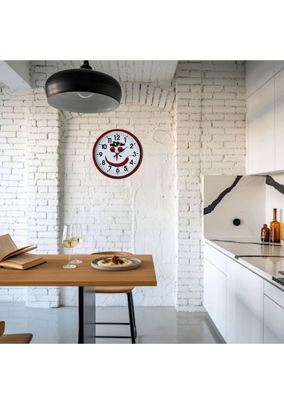 Büro Ev Ofis Hediyesi İçin 36cm Kırmızı Happy Kitchen Mutfak Duvar Saati Diğer
