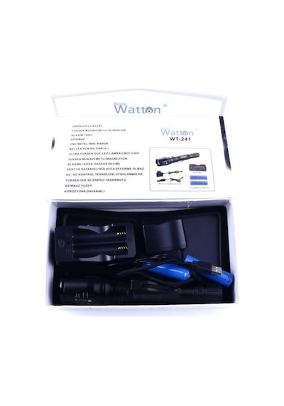 Watton Wt-241 Profesyonel Tx6 Şarjlı Zoomlu El Feneri Siyah