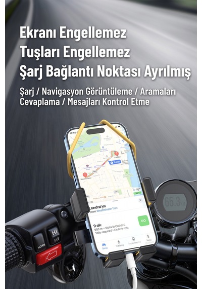 Halat Tasarımlı Ultra Güvenli 360 Ayarlanabilir Motosiklet Ve Bisiklet Telefon Tutucu Siyah