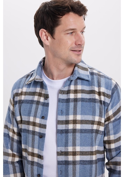 Tudors Erkek Slim Fit Dar Kesim Kareli Kışlık Oduncu Gömlek-42184 Mavi