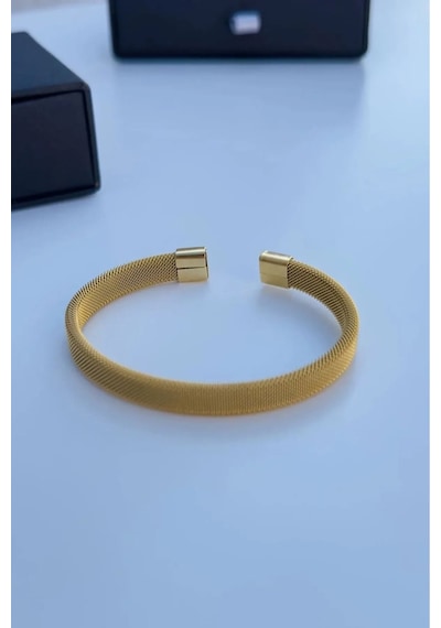 Hasır Örme Gold Paslanmaz Çelik Bileklik Unisex Antrasit