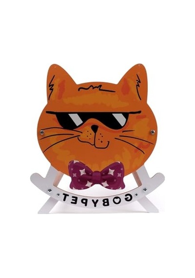 Gobypet Ahşap Sallanan Kedi Beşiği Sevimli Kedi Figürlü, Minderli, Dekoratif Dinlenme Yatağı Lacivert