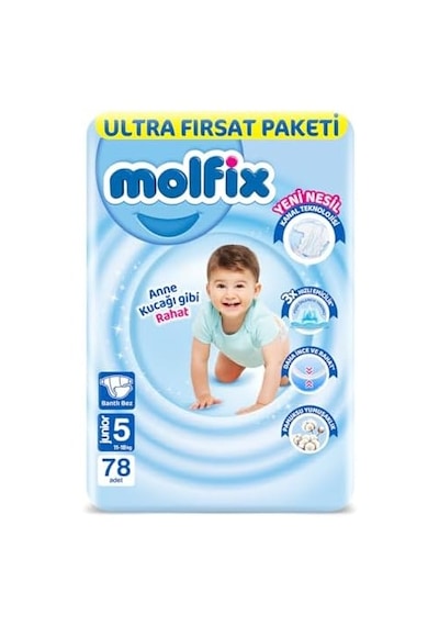 Bebek Bezi 3d Junior 5 Beden Aylık Paket 78 Adet, Beyaz