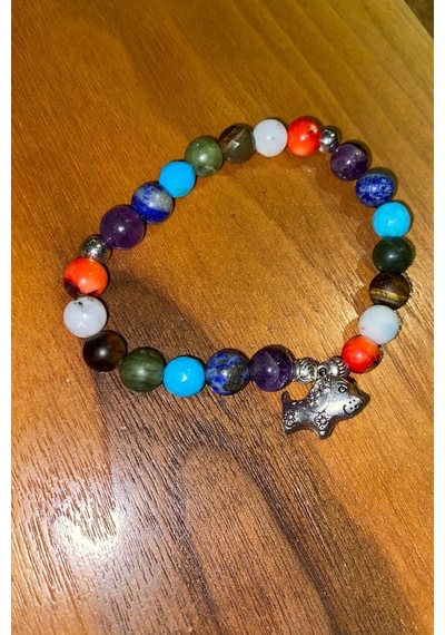Çin Takvimi Burçları 7 Çakra Doğal Taş Bileklik Hand Made El İşi Feng Shui Ejderha Yılı Koruyucu Hayvan Dog Köpek Objeli Çok Renkli