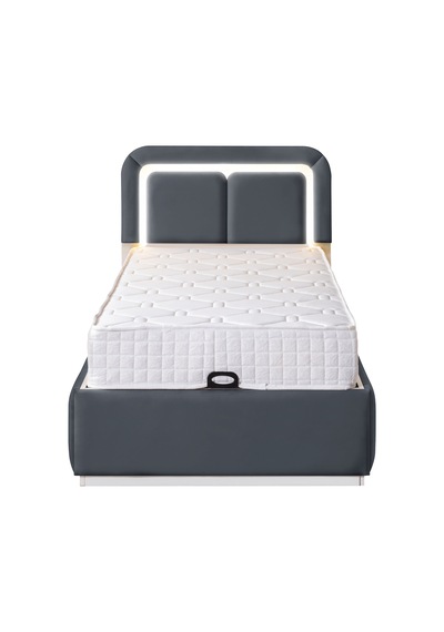 Demonte Baza Seti, Nox Ledli Tek Kişilik Baza Başlık Maxi Yatak Seti, Antrasit - 100x200 Cm 100 x 200