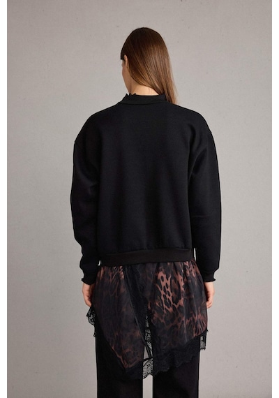Defacto Bisiklet Yaka Leopar Desenli Sweatshirt G6561ax25wnbk81 Siyah-bk81