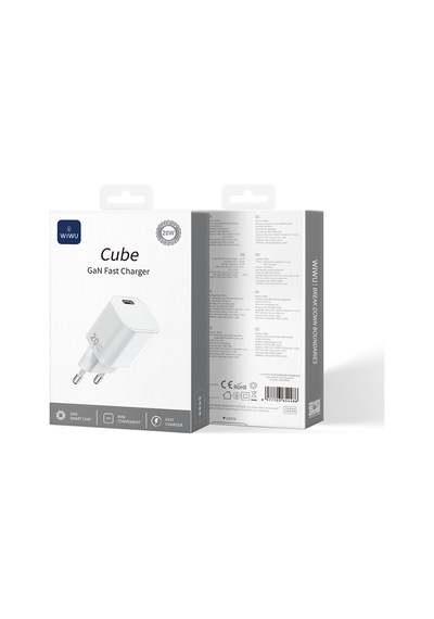 Wiwu Wi-g014 Cube Serisi Gan Tech Pd Hızlı Şarj Özellikli Mini Şarj Başlığı 20w Beyaz